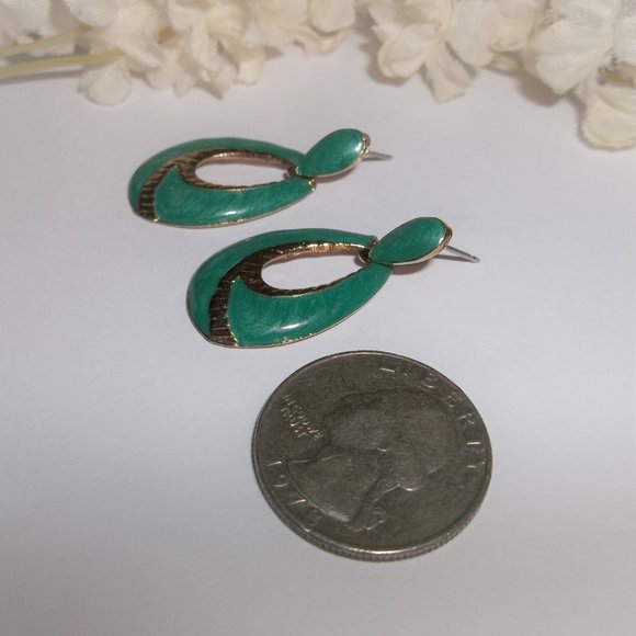 VINTAGE Earring, Teal Green Earring, Teal Earring, Vintage Earring, Earring 7834 - Picture 5 of 6